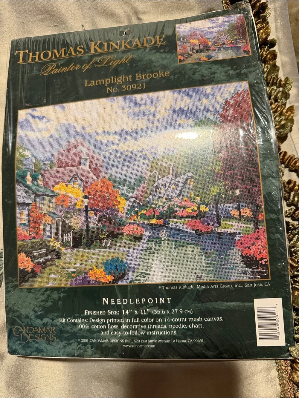 Thomas Kinkade Lamplight Brooke Needlepoint Art - Blue, Green, Red, Yellow